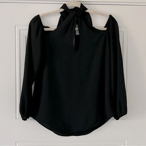Veronica M Black Twist Neck Keyhole Long Sleeve Blouse